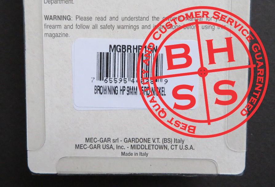 Hi-Power 9mm, 15 rounds, Nickel Magazine