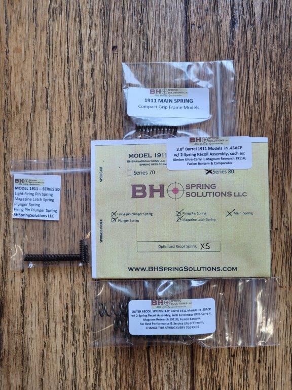 Complete Optimizing Spring System for 3" .45ACP 1911s s.80 for Kimber/MagResearch/Fusion and other 3" 1911s
